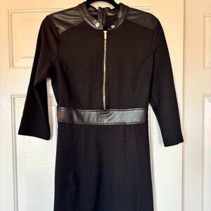 Ellen Tracy Faux Leather Accent Half Zip Dress Size Medium